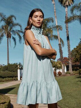 Ephemera Linen Garland Ruffle Dress Eau De Vie